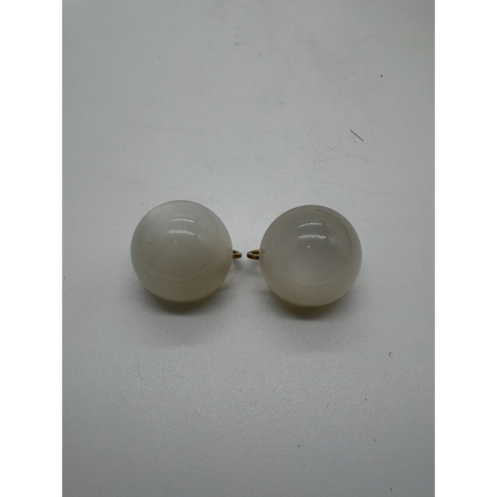 Vintage Marvella Clip On Earrings Large Milky White Gray Lucite Resin Dome